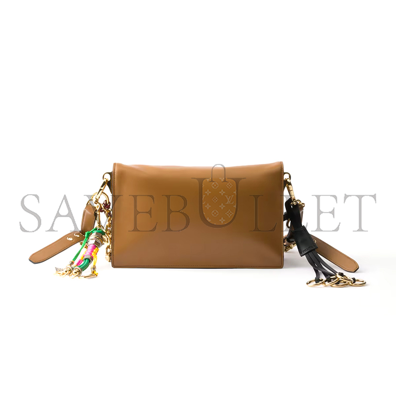 PRADA SOFT SOUND SMALL LEATHER SHOULDER BAG WITH CHARMS 1BD379 (24*13.5*5cm)